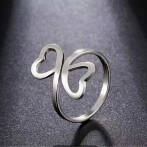 NWT 🩶 FLAT STAINLESS STEEL DOUBLE OPEN HEART RING Women’s Size 7